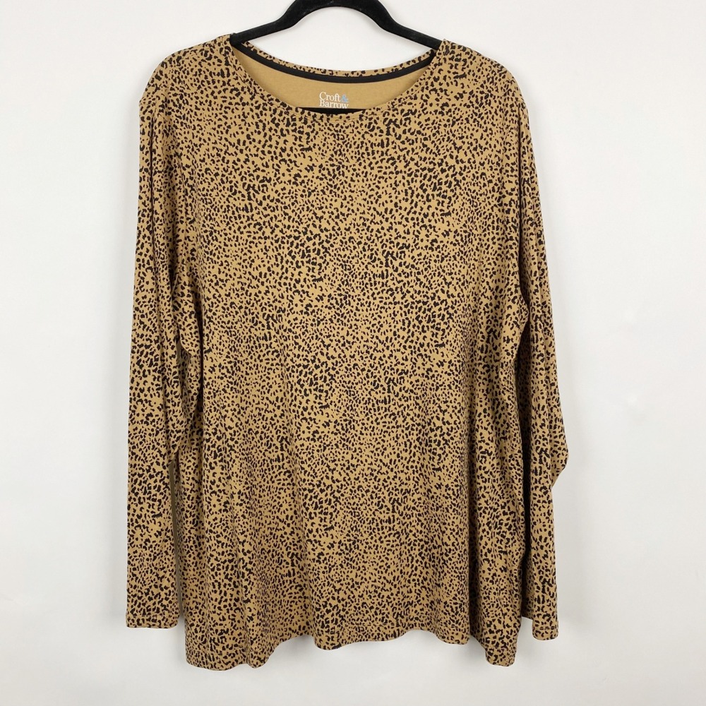 Croft & Barrow Classic Tee Cheetah Animal Print Long Sleeve Women 2X Plus